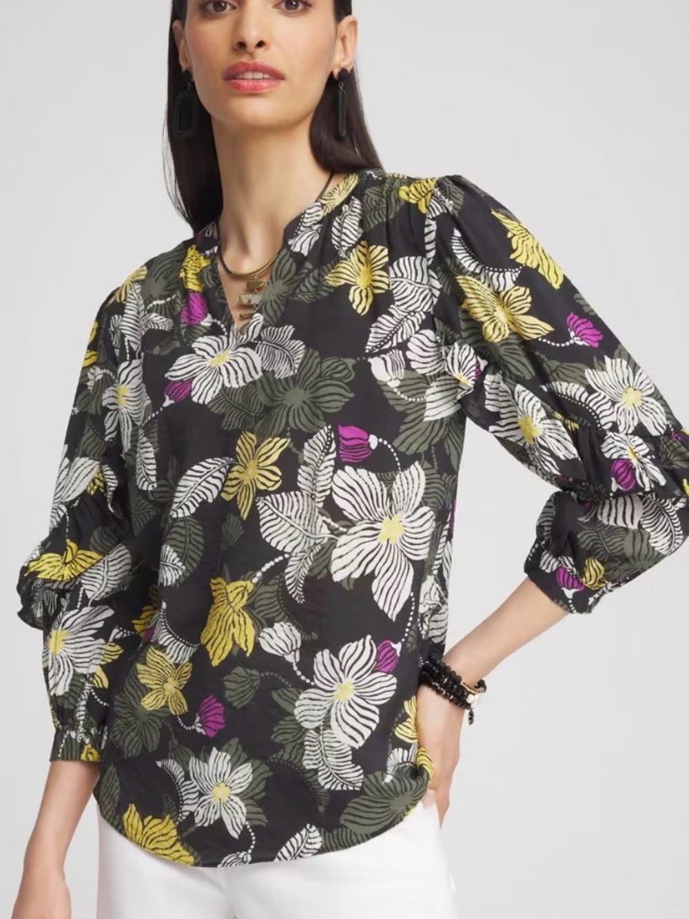 Chicos Floral Ruffle Sleeve Blouse size 20 New with Tags Flattering Style